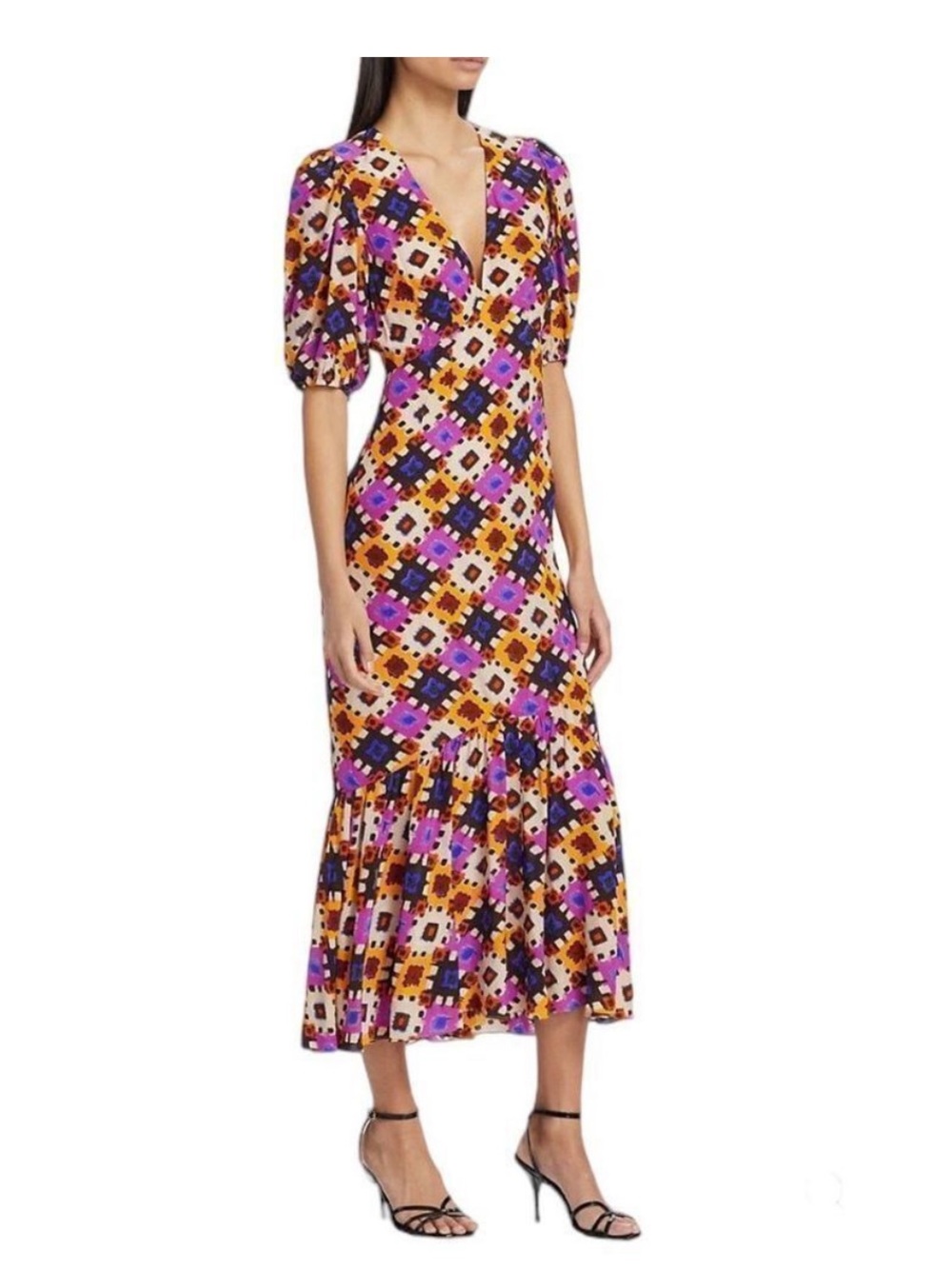 RHODE Multicolor Geometric Maxi Dress in Purple & Gold Accent